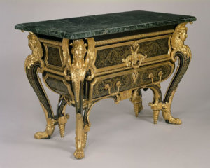 Commode by André-Charles Boulle, son of Jean Boulle: (ca. 1710–20). Walnut veneered with ebony, marquetry of engraved brass and tortoiseshell, gilt-bronze mounts, verd antique marble